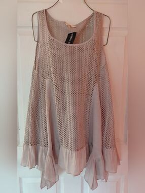 Forever 21 Sz L Light Grey Crochet Tank Top  Dress Flow Top Or Beach Cover Up